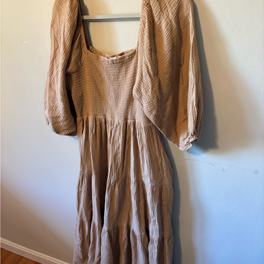 Neuflora Women's Cotton Gauze Tiered Maxi Dress with Puff Sleeves XL